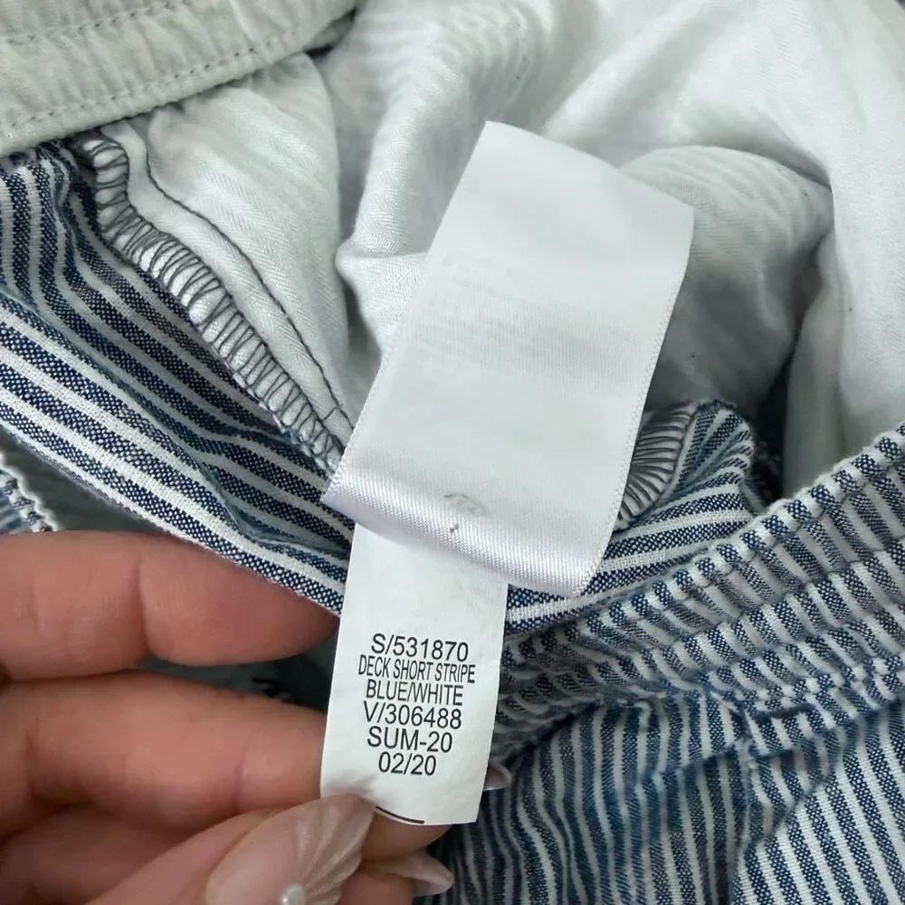 Banana Republic Deck Shorts Mens Medium Blue White Striped Cotton Drawstring